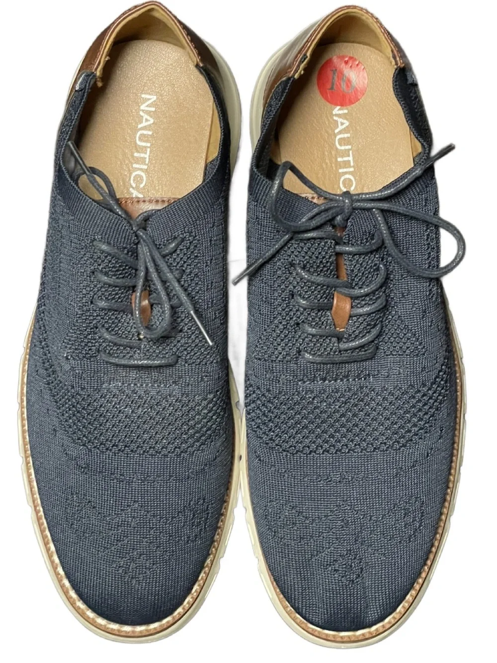 Nautica Men's Knit Casual Lace-Up Shoes - Navy Blue with Brown Trim (Size: 10)